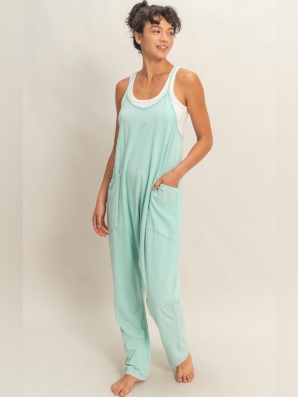 Double Zero Mint Sleeveless Relaxed Jumpsuit